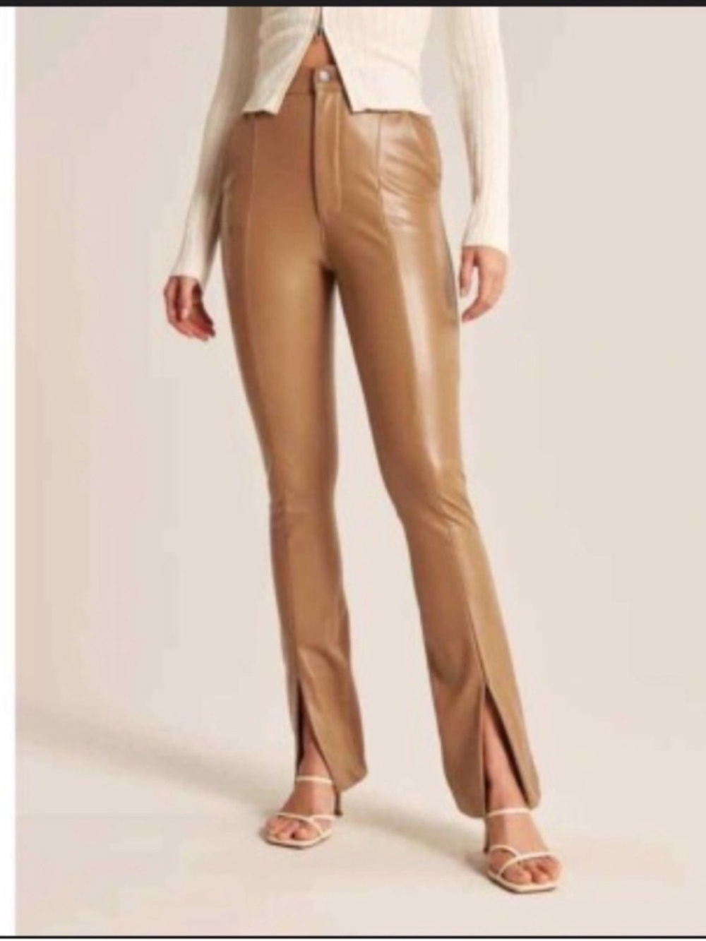 Abercrombie Curve Love Faux Leather Pants Split Hem Ultra High Rise Tan Camel 26